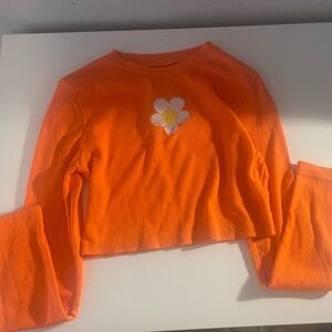 Orange Daisy Cropped Fitted Longsleeve